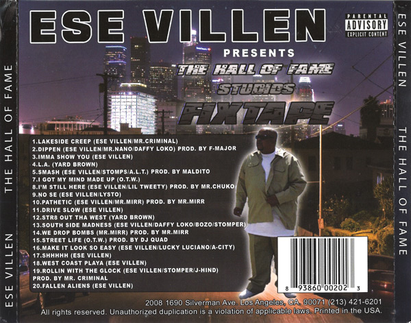 Ese Villen Presents... The Hall Of Fame Studios Fixtape Chicano Rap